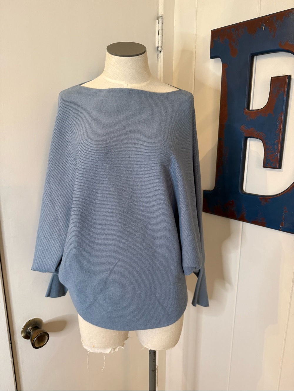 Kerisma Dusty Blue Off-the-Shoulder Boatneck Sweater Sz S/M